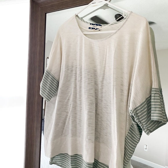 Oversized Shirt with Green & White Stripe Detail and Back - Picture 4 of 5